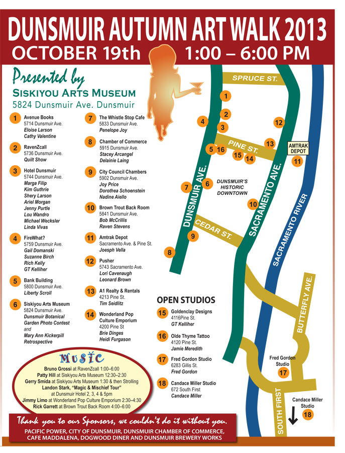Dunsmuir Art Walk Map, October 19th, 2013.