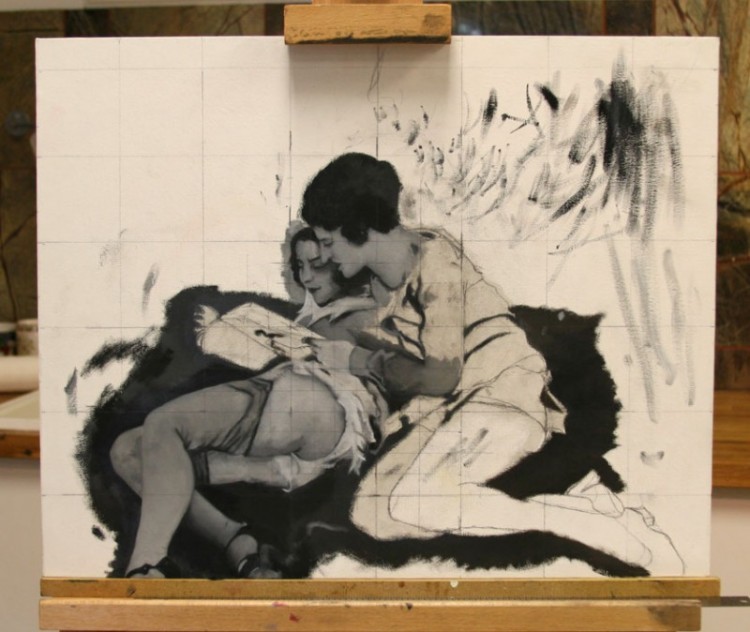 Leonard Brown, painting in progress