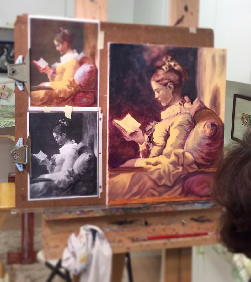 Cindy Corrales painting a Fragonard